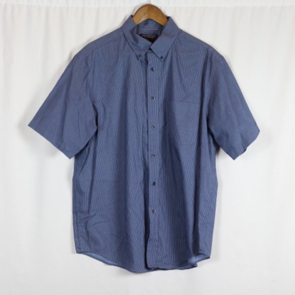 Roundtree & Yorke Blue Men's Short Sleeve Dress Shirt Button Down Large 014 - Picture 1 of 6